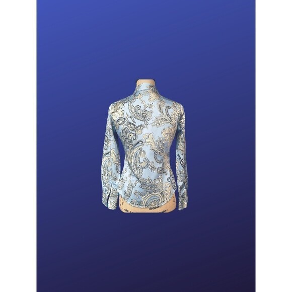 TALBOTS HABERDASHERY PETITES Blouse Shirt, BLUE/CRM/BLACK PAISLEY, Size 2P, NWOT - Picture 2 of 8